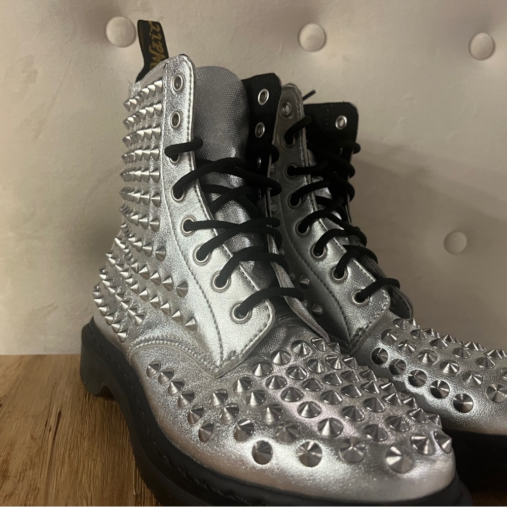 Dr. Martens 1460 Spike Studded Boots in silver leather